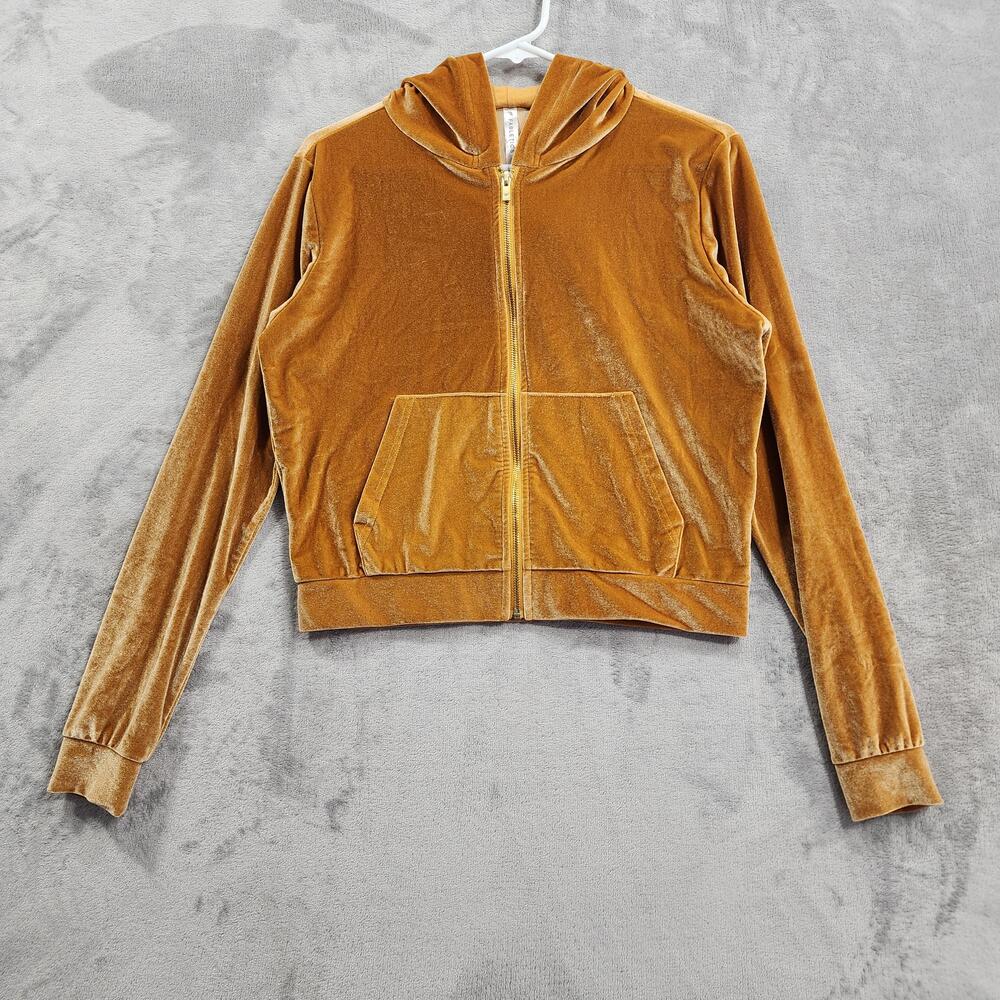 Fabletics Hoodie Womens XS Gold Donna Velour Velvet Full Zip Pockets Athleisure